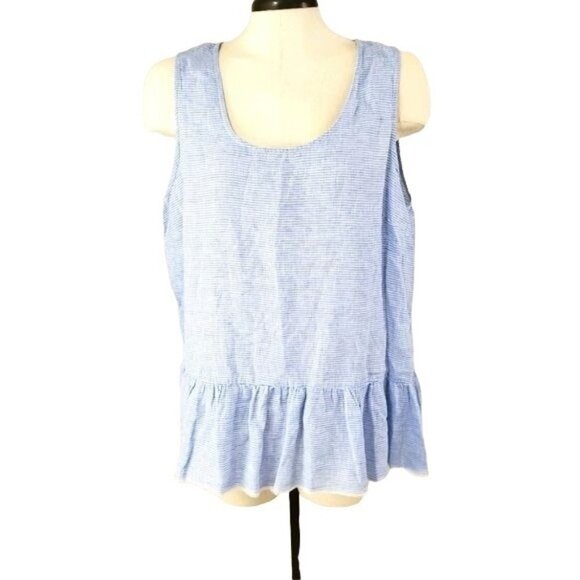 beachlunchlounge Tops - Beach lunch lounge blue and white linen stripe ruffle tank women's size xl